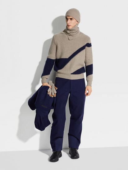 ライトトープ&インクブルー カシミヤ&シルク クルーネック FW24 ライトトープ&インクブルー カシミヤ&シルク クルーネック FW24