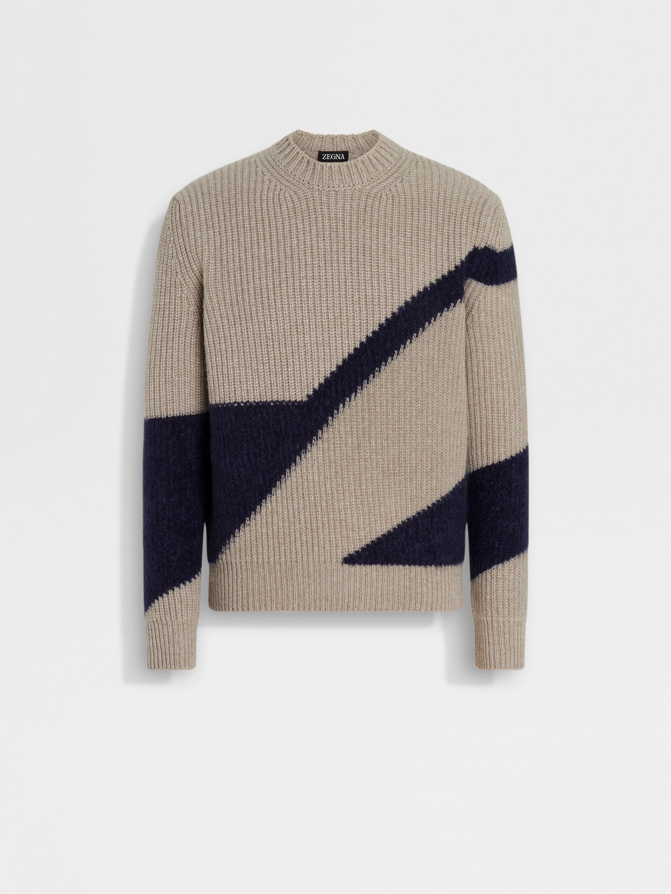 ライトトープ&インクブルー カシミヤ&シルク クルーネック FW24 ライトトープ&インクブルー カシミヤ&シルク クルーネック FW24