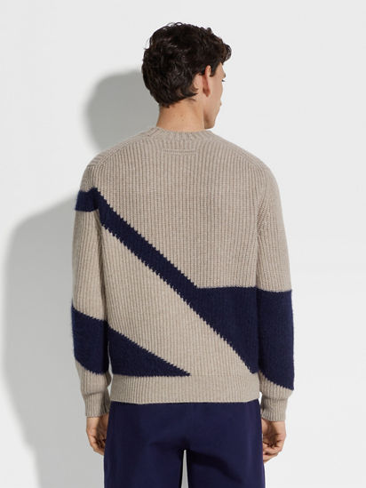 ライトトープ&インクブルー カシミヤ&シルク クルーネック FW24 ライトトープ&インクブルー カシミヤ&シルク クルーネック FW24
