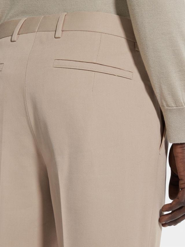 Light Taupe Cotton and Wool Pants Product detail photo #1