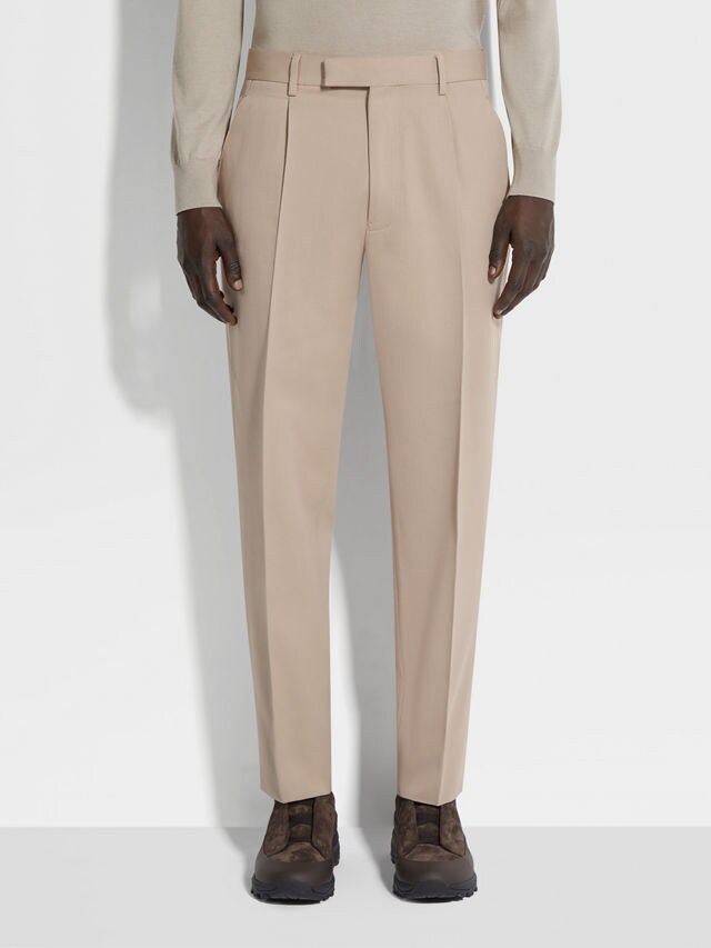 Light Taupe Cotton and Wool Pants Product detail photo #4