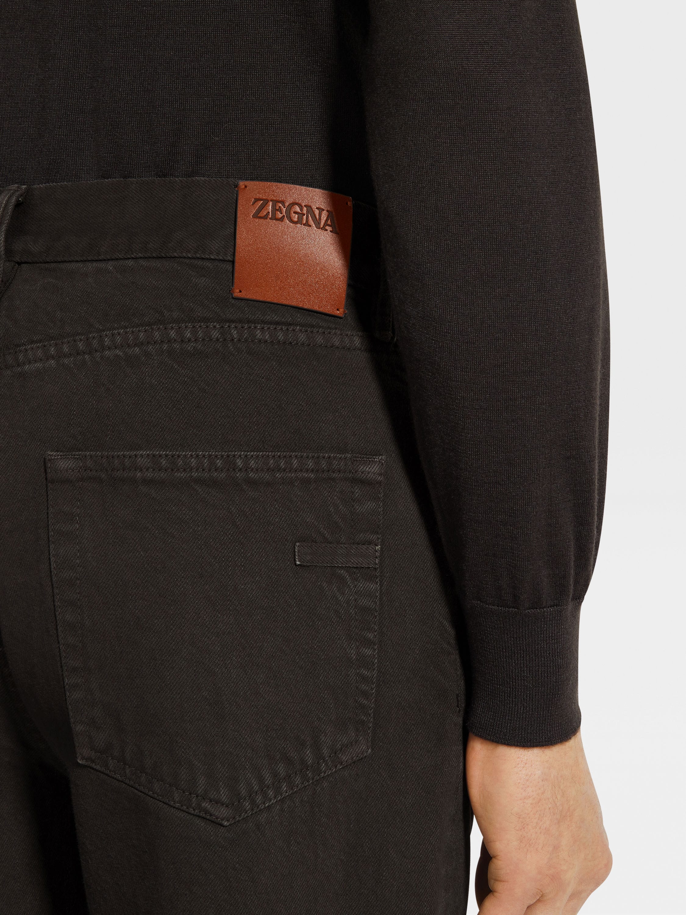 Dark Brown Cotton Roccia Jeans Product detail photo #1