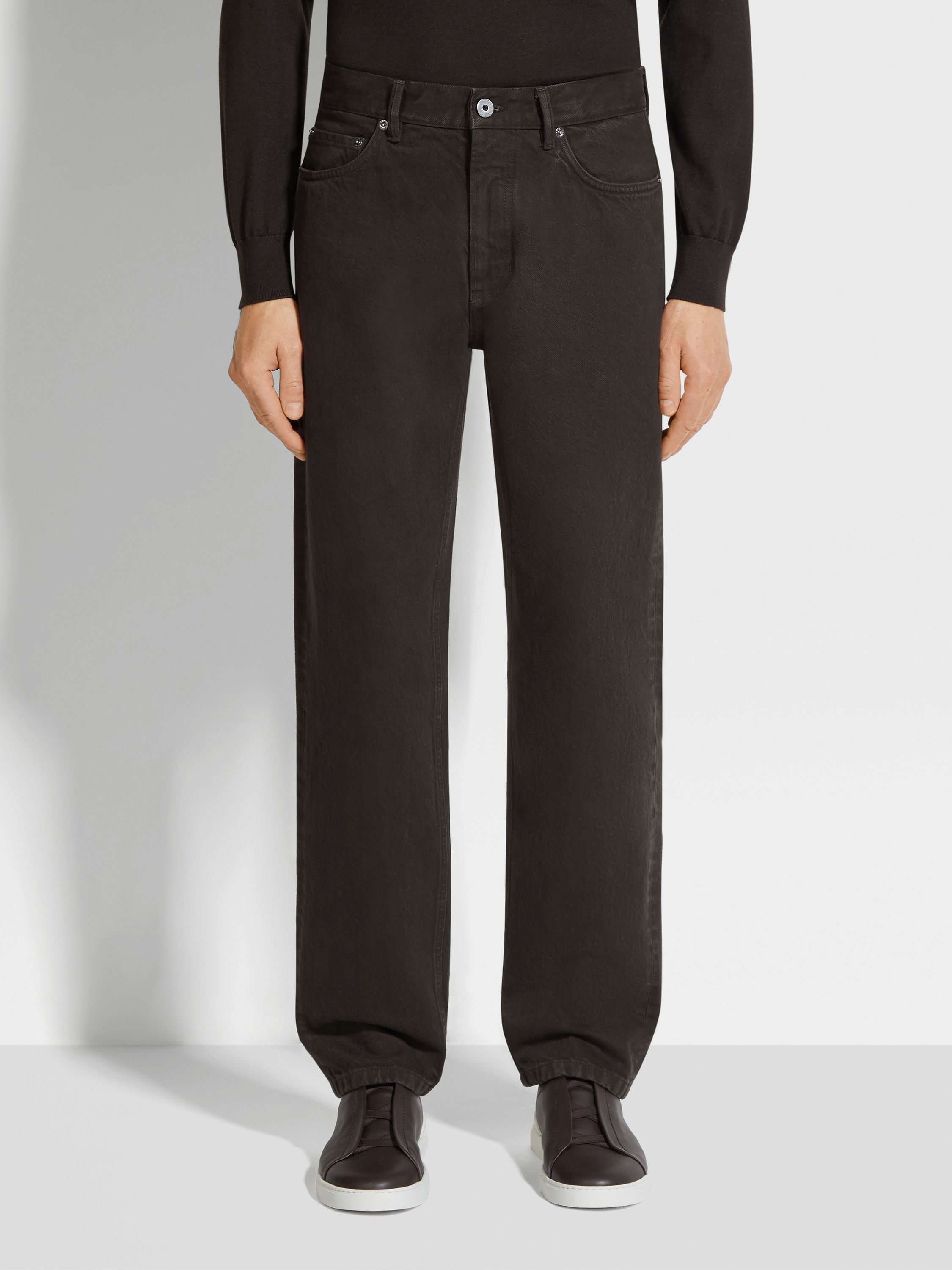 Dark Brown Cotton Roccia Jeans Product detail photo #4