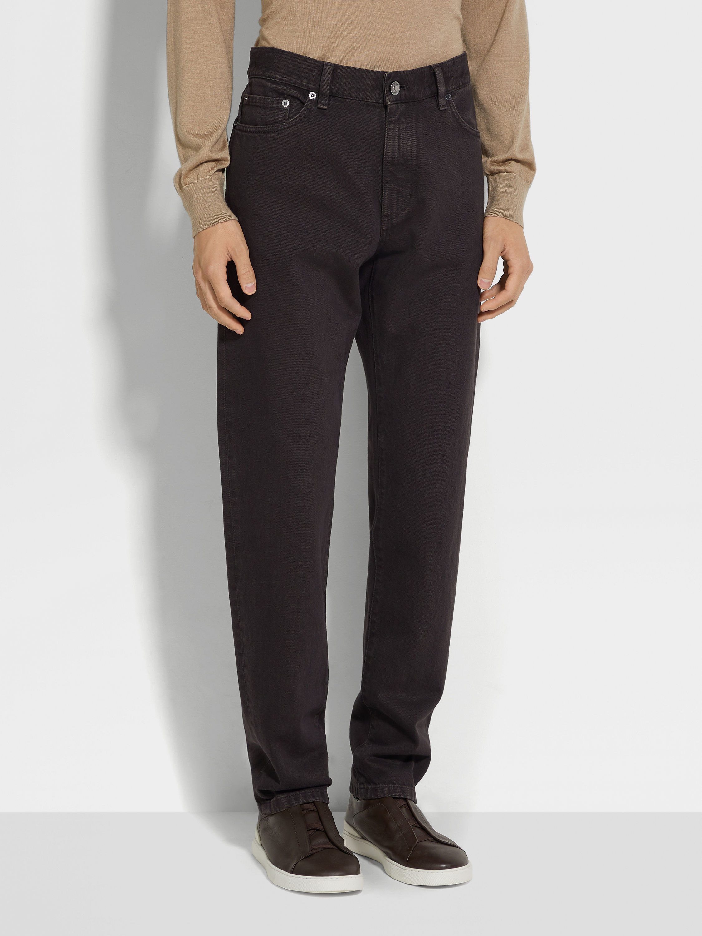 Dark Brown Cotton Roccia Jeans Product detail photo #3