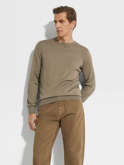 Khaki Cashseta Crewneck FW24 31693184 | Zegna US