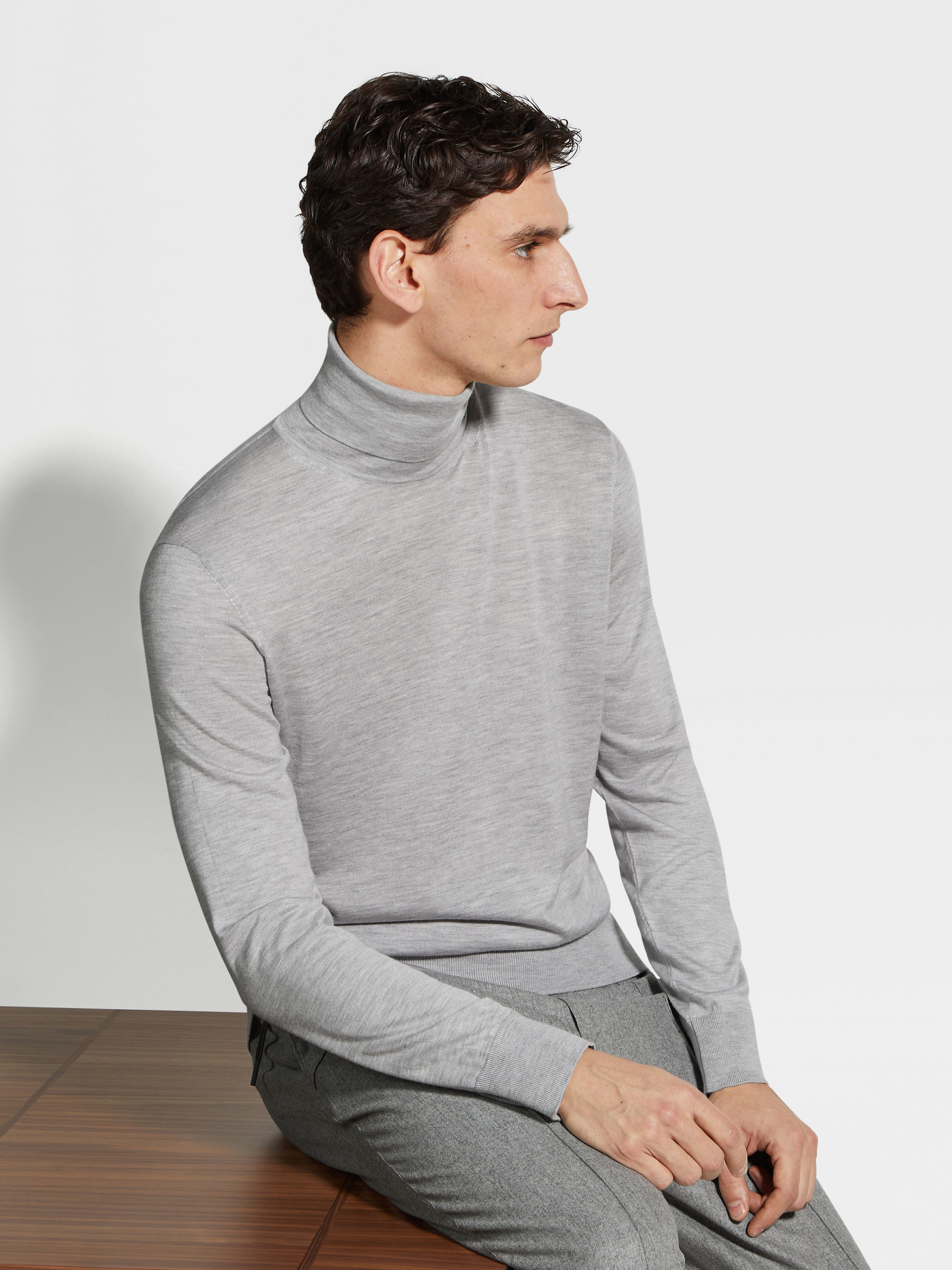 Light Grey Mélange Cashseta Turtleneck Product detail photo #2