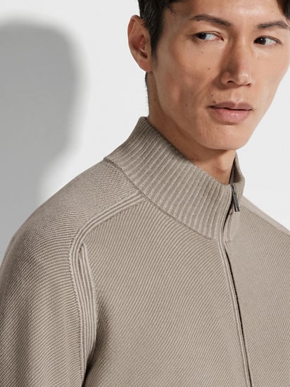 Light Taupe Cashseta Full Zip Cardigan FW25 31895080 | Zegna US Light Taupe Cashseta Full Zip Cardigan FW25 31895080 | Zegna US