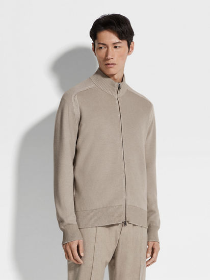 Light Taupe Cashseta Full Zip Cardigan FW25 31895080 | Zegna US Light Taupe Cashseta Full Zip Cardigan FW25 31895080 | Zegna US