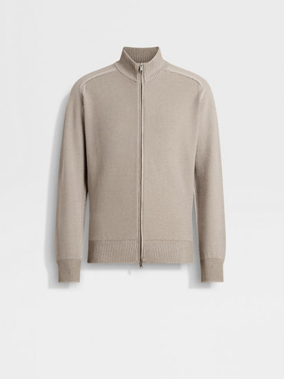 Light Taupe Cashseta Full Zip Cardigan FW25 31895080 | Zegna US Light Taupe Cashseta Full Zip Cardigan FW25 31895080 | Zegna US