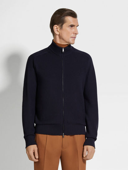 Navy Blue Cashseta Full Zip Cardigan FW24 31835270 | Zegna LT