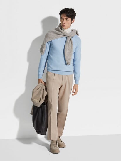 Light Blue Oasi Cashmere Crewneck FW24 31835604 | Zegna US Light Blue Oasi Cashmere Crewneck FW24 31835604 | Zegna US