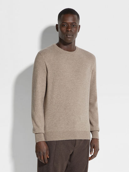 Light Taupe Oasi Cashmere Crewneck FW25 31835586 | Zegna US Light Taupe Oasi Cashmere Crewneck FW25 31835586 | Zegna US