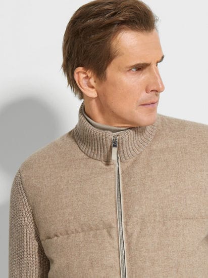 Light Taupe Multimélange Oasi Cashmere Full Zip Blouson FW24 Light Taupe Multimélange Oasi Cashmere Full Zip Blouson FW24