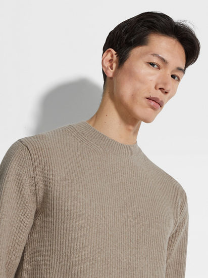 Light Taupe Oasi Cashmere Crewneck FW24 31834004 | Zegna US Light Taupe Oasi Cashmere Crewneck FW24 31834004 | Zegna US