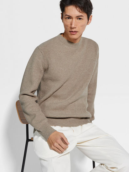 Light Taupe Oasi Cashmere Crewneck FW24 31834004 | Zegna US Light Taupe Oasi Cashmere Crewneck FW24 31834004 | Zegna US