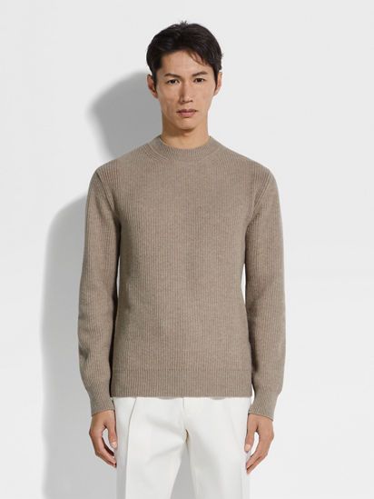 Light Taupe Oasi Cashmere Crewneck FW24 31834004 | Zegna US Light Taupe Oasi Cashmere Crewneck FW24 31834004 | Zegna US