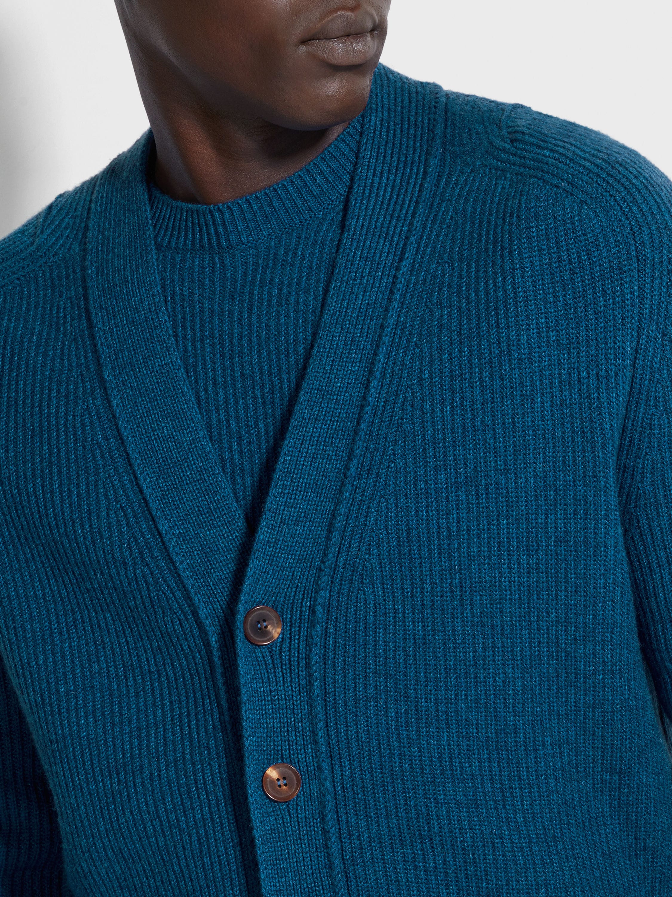 Bright Teal Blue Oasi Cashmere Cardigan Product detail photo #1