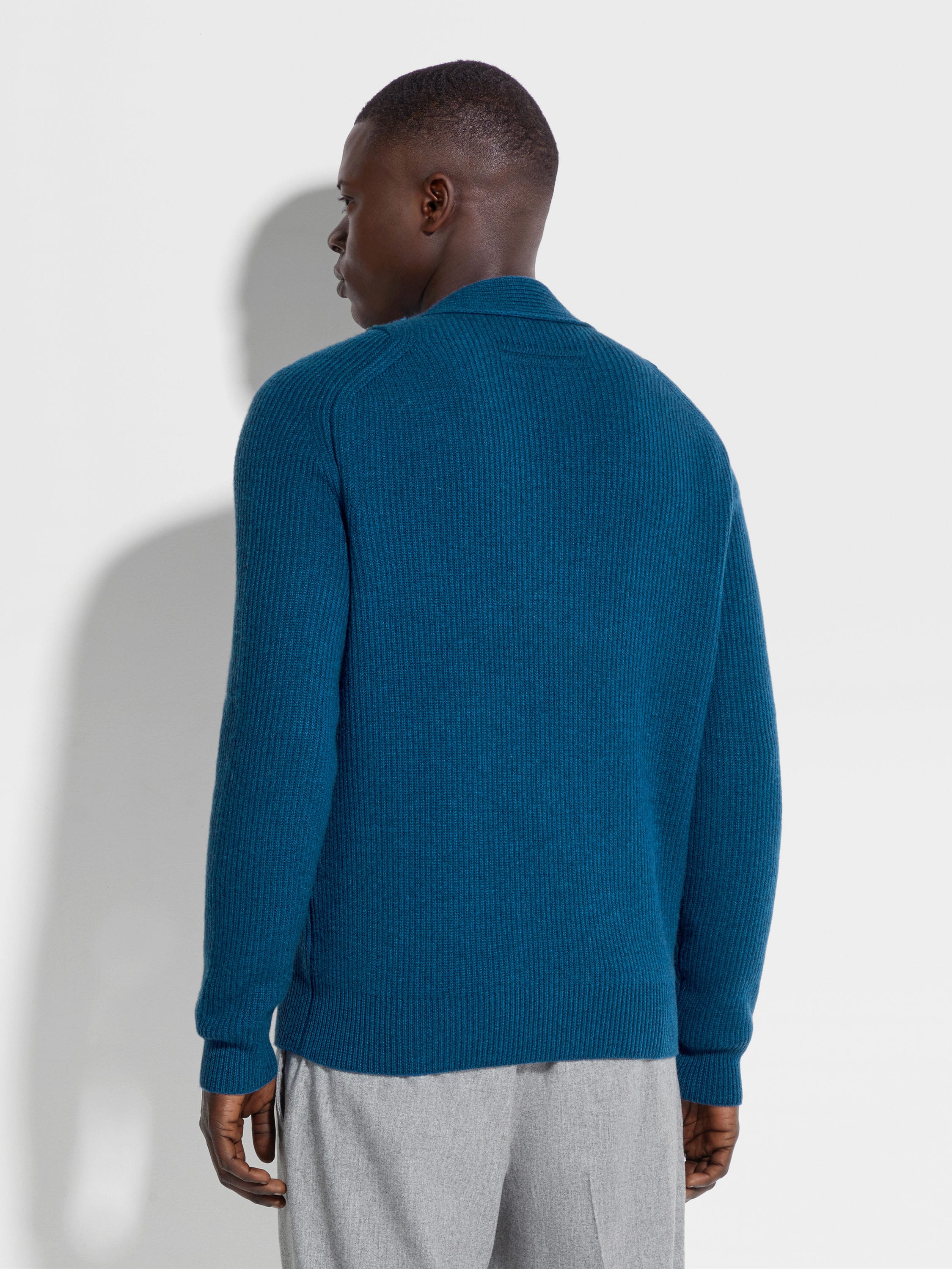 Bright Teal Blue Oasi Cashmere Cardigan Product detail photo #4