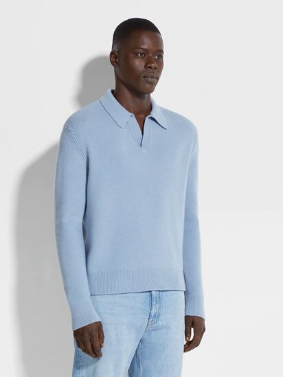 Light Blue Mélange Oasi Cashmere Polo Shirt FW24 31835330 Light Blue Mélange Oasi Cashmere Polo Shirt FW24 31835330