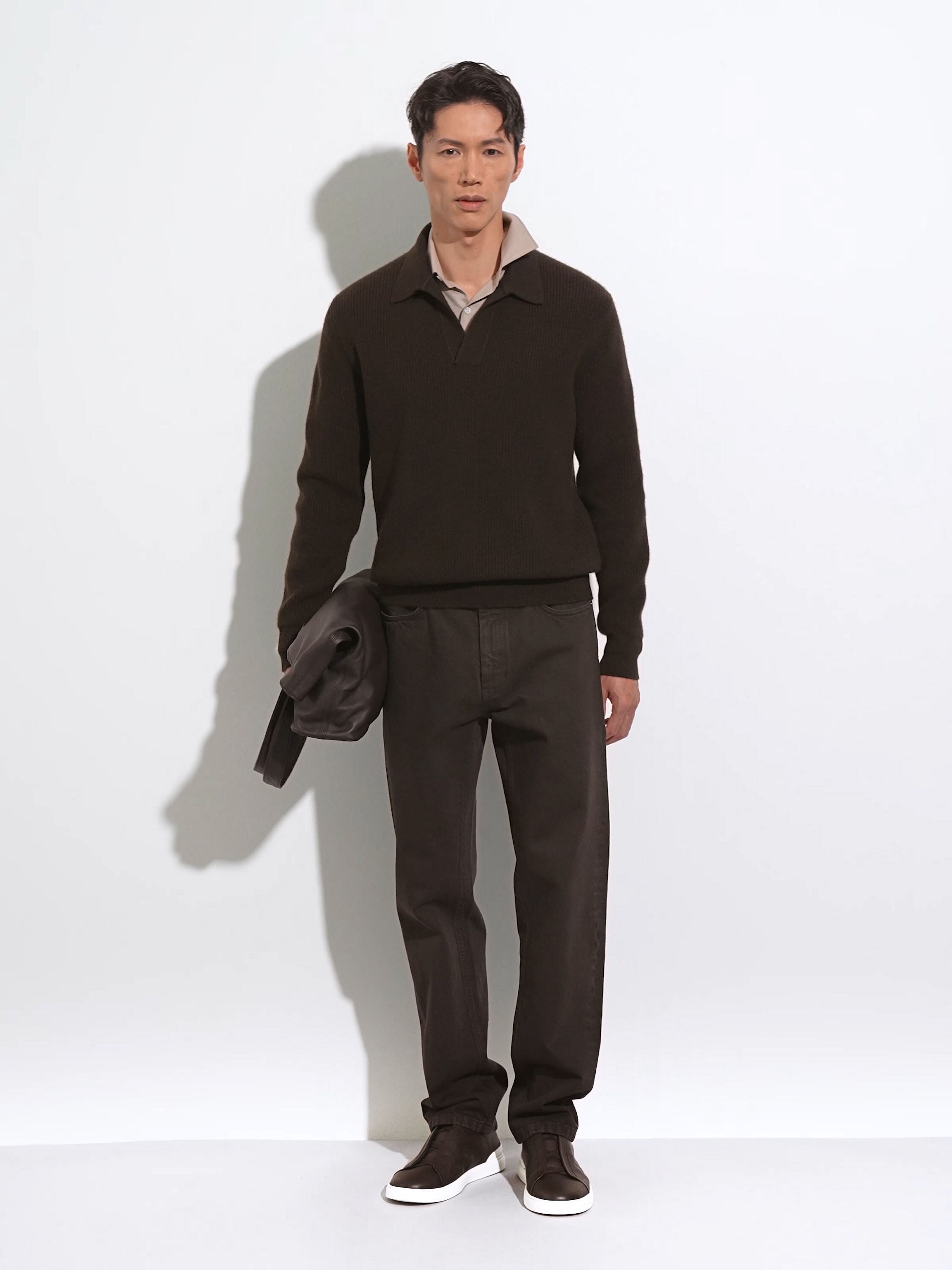 Dark Brown Mélange Oasi Cashmere Polo Shirt FW24 31835341 | Zegna ROW