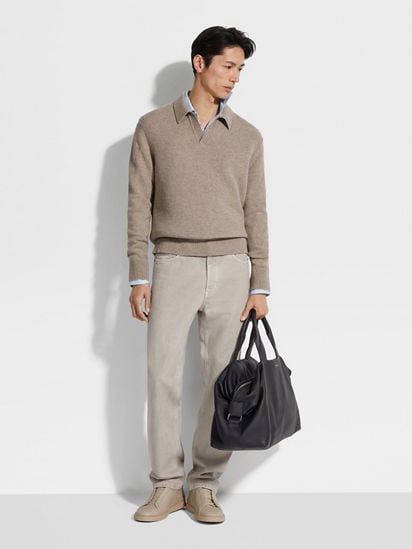 Light Taupe Mélange Oasi Cashmere Polo Shirt FW24 31835402 Light Taupe Mélange Oasi Cashmere Polo Shirt FW24 31835402