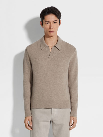 Light Taupe Mélange Oasi Cashmere Polo Shirt FW24 31835402 Light Taupe Mélange Oasi Cashmere Polo Shirt FW24 31835402