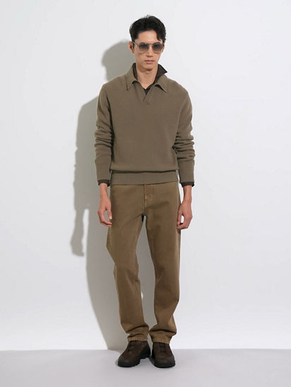 Dark Khaki Melange Oasi Cashmere Polo Shirt