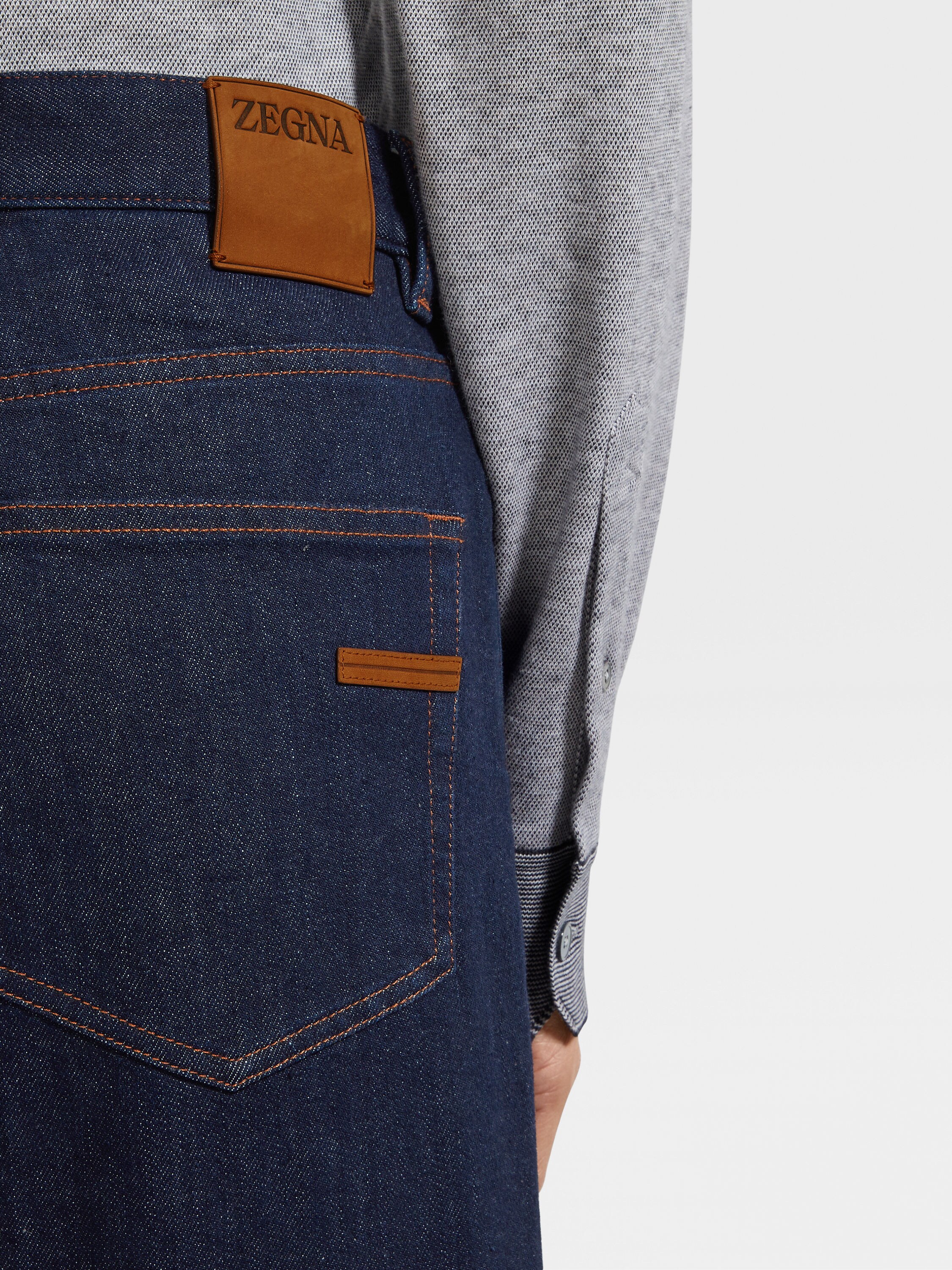 Dark Blue Rinse-washed Stretch Cotton Roccia Jeans Product detail photo #1