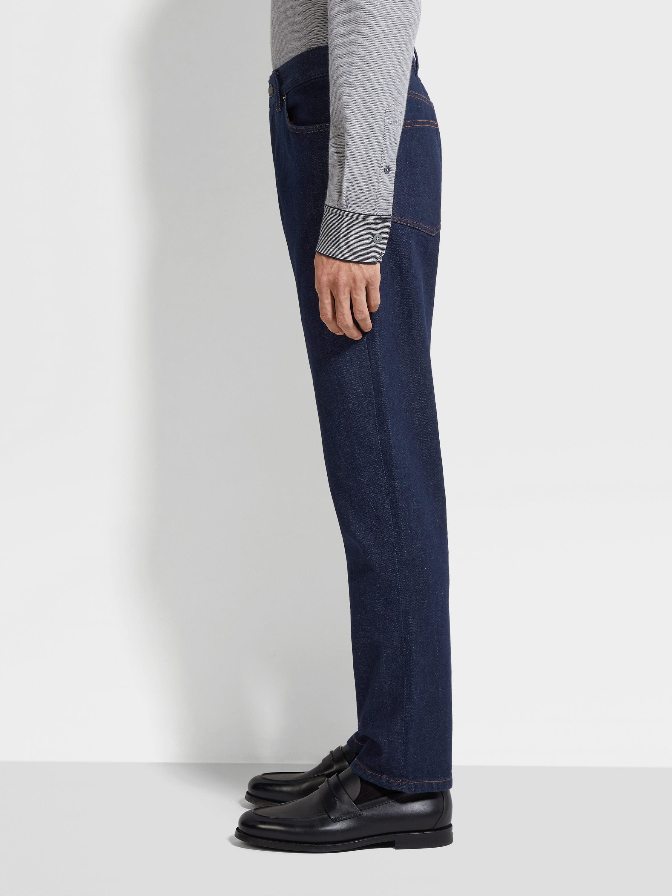 Dark Blue Rinse-washed Stretch Cotton Roccia Jeans Product detail photo #2