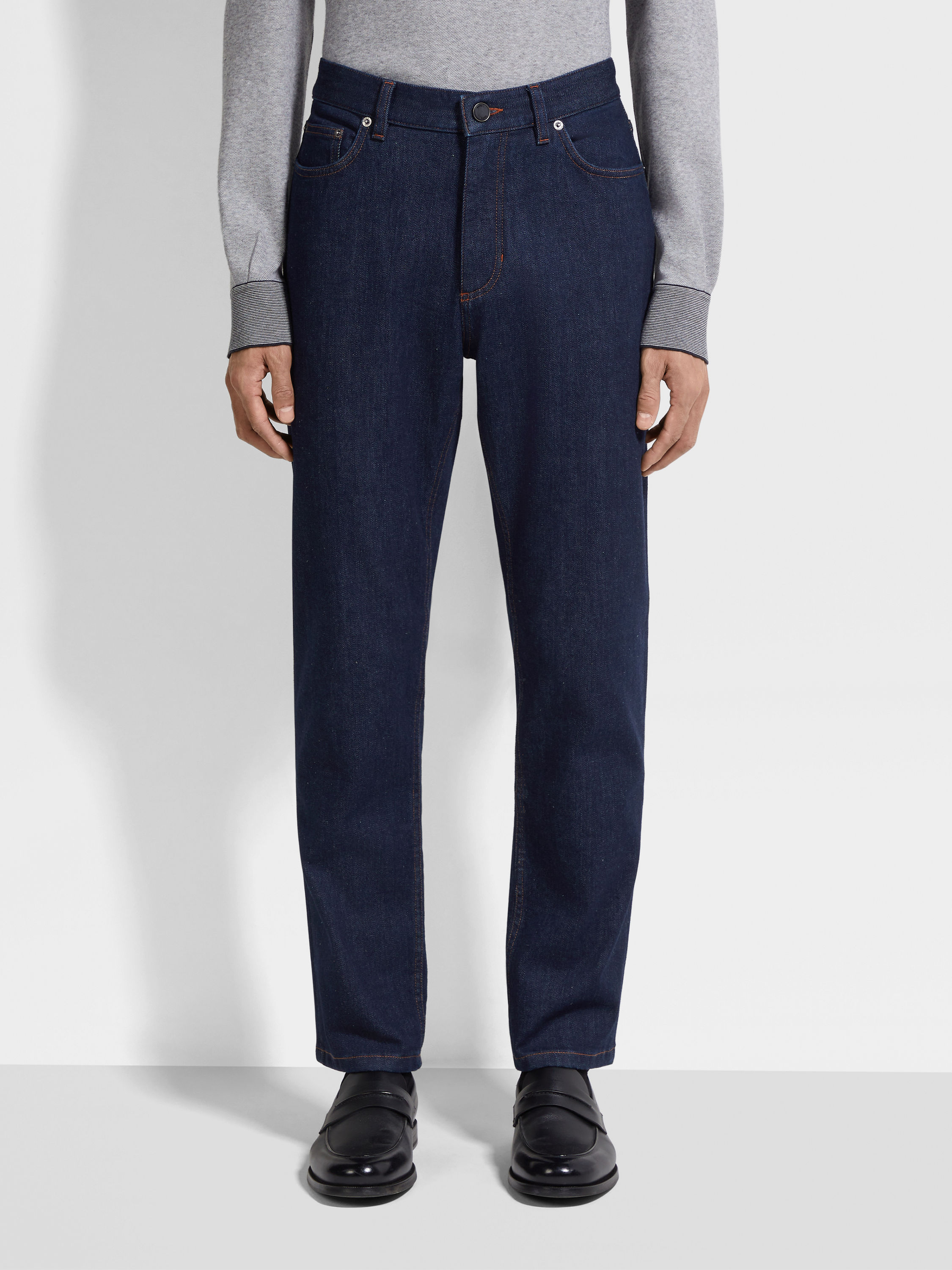 Dark Blue Rinse-washed Stretch Cotton Roccia Jeans Product detail photo #3