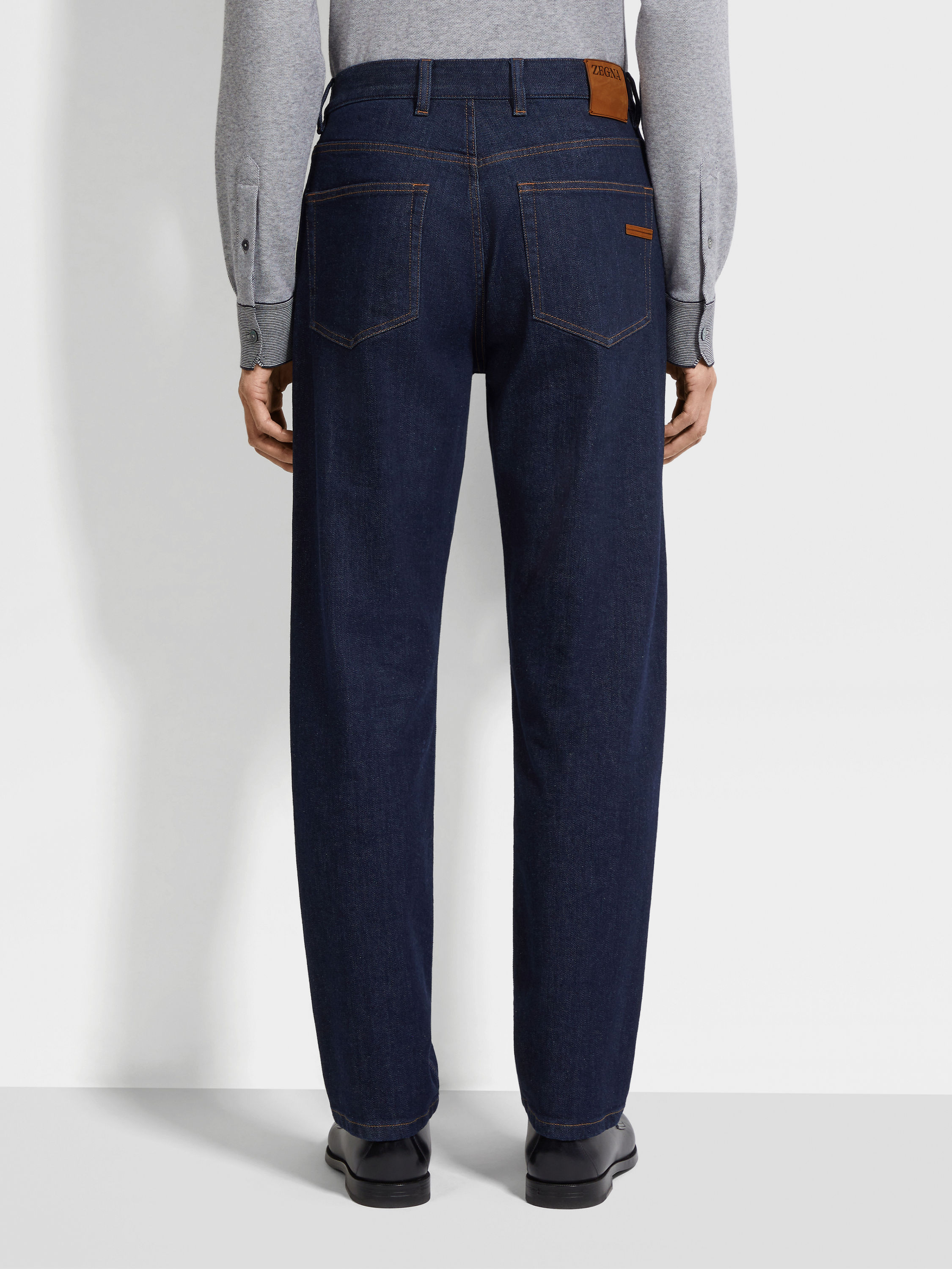 Dark Blue Rinse-washed Stretch Cotton Roccia Jeans Product detail photo #4