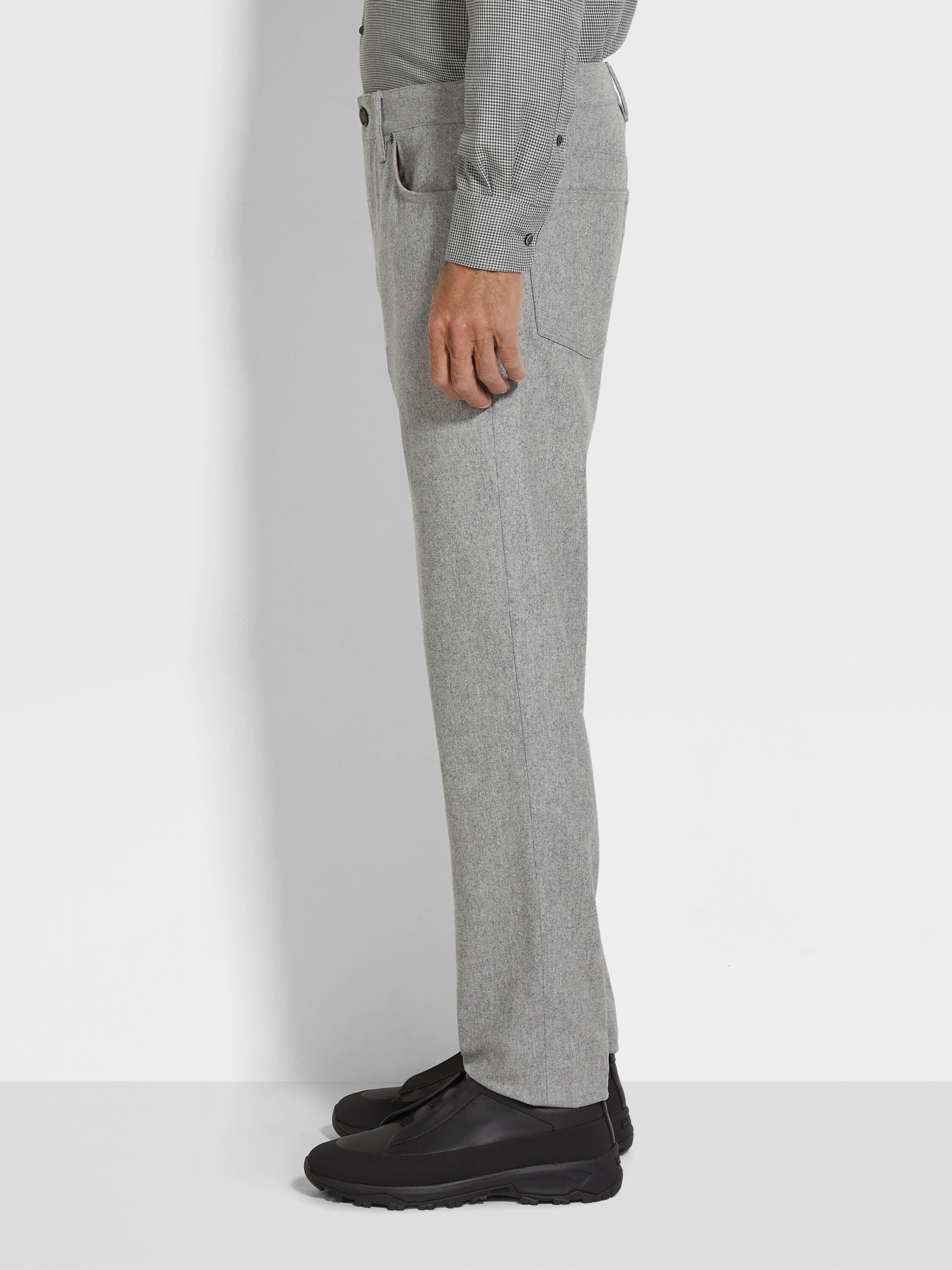 Grey Mélange Wool and Cashmere Roccia Pants Product detail photo #2