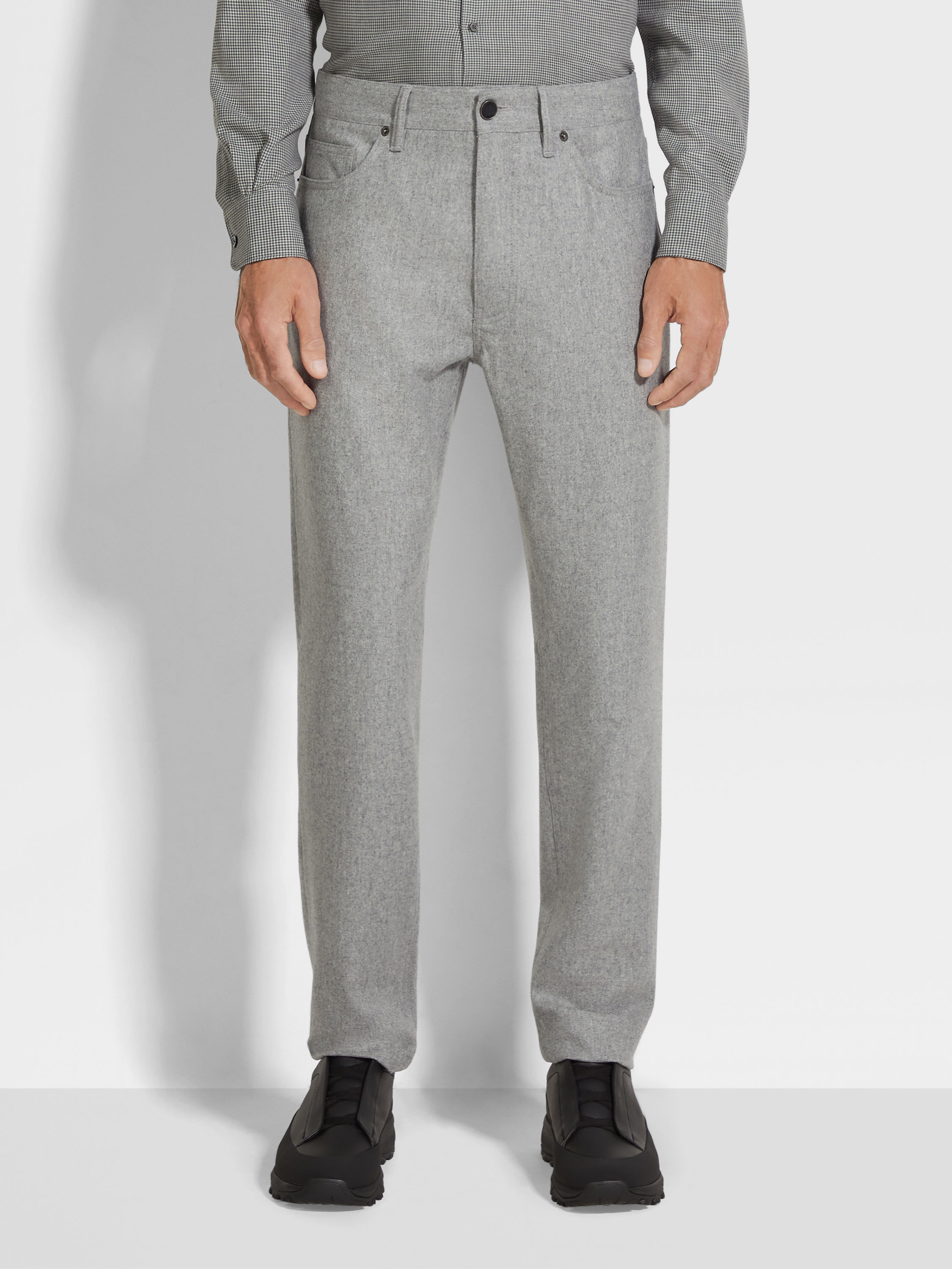 Grey Mélange Wool and Cashmere Roccia Pants Product detail photo #3