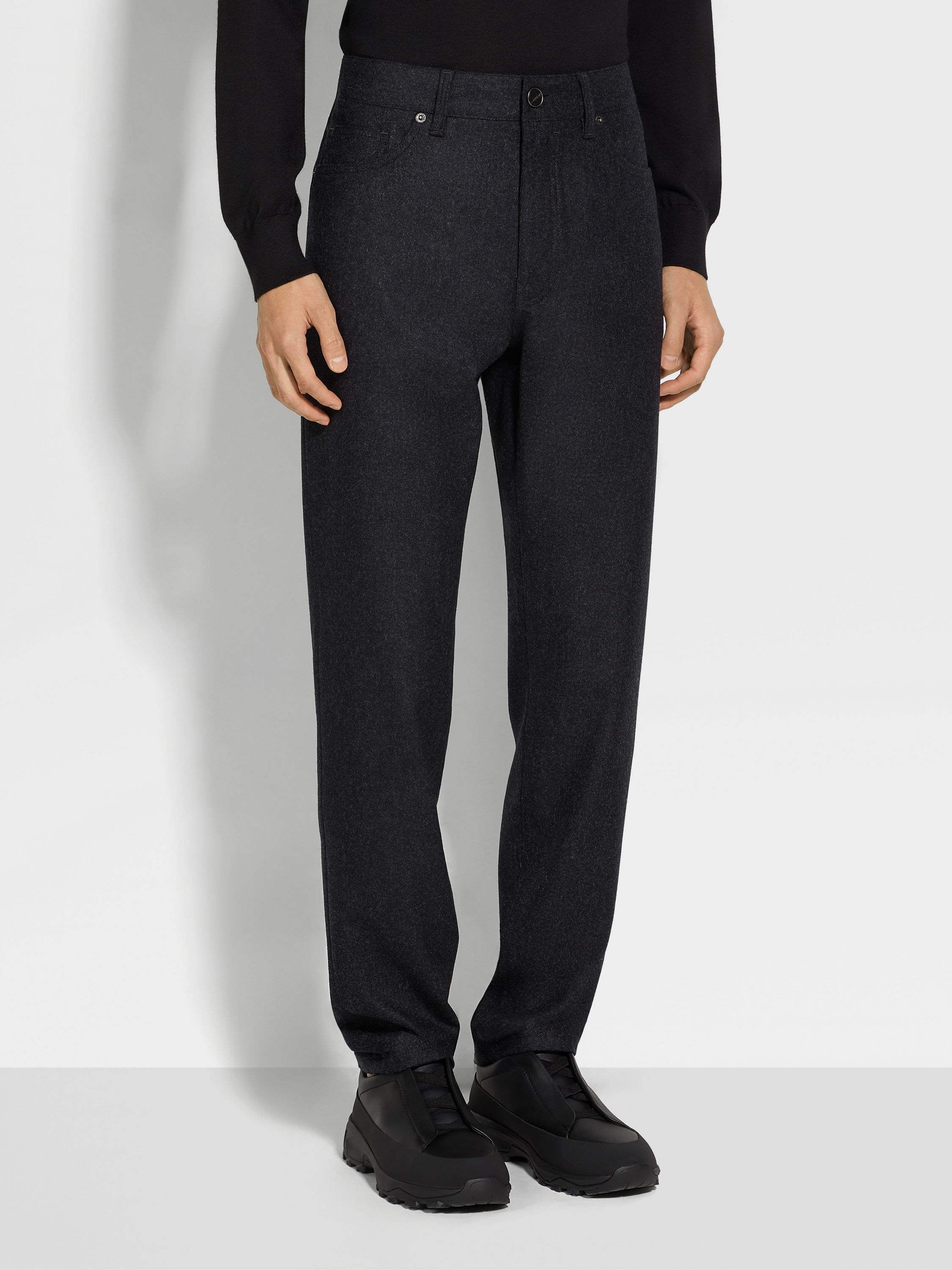 Dark Grey Wool and Cashmere Roccia Pants Product detail photo #3