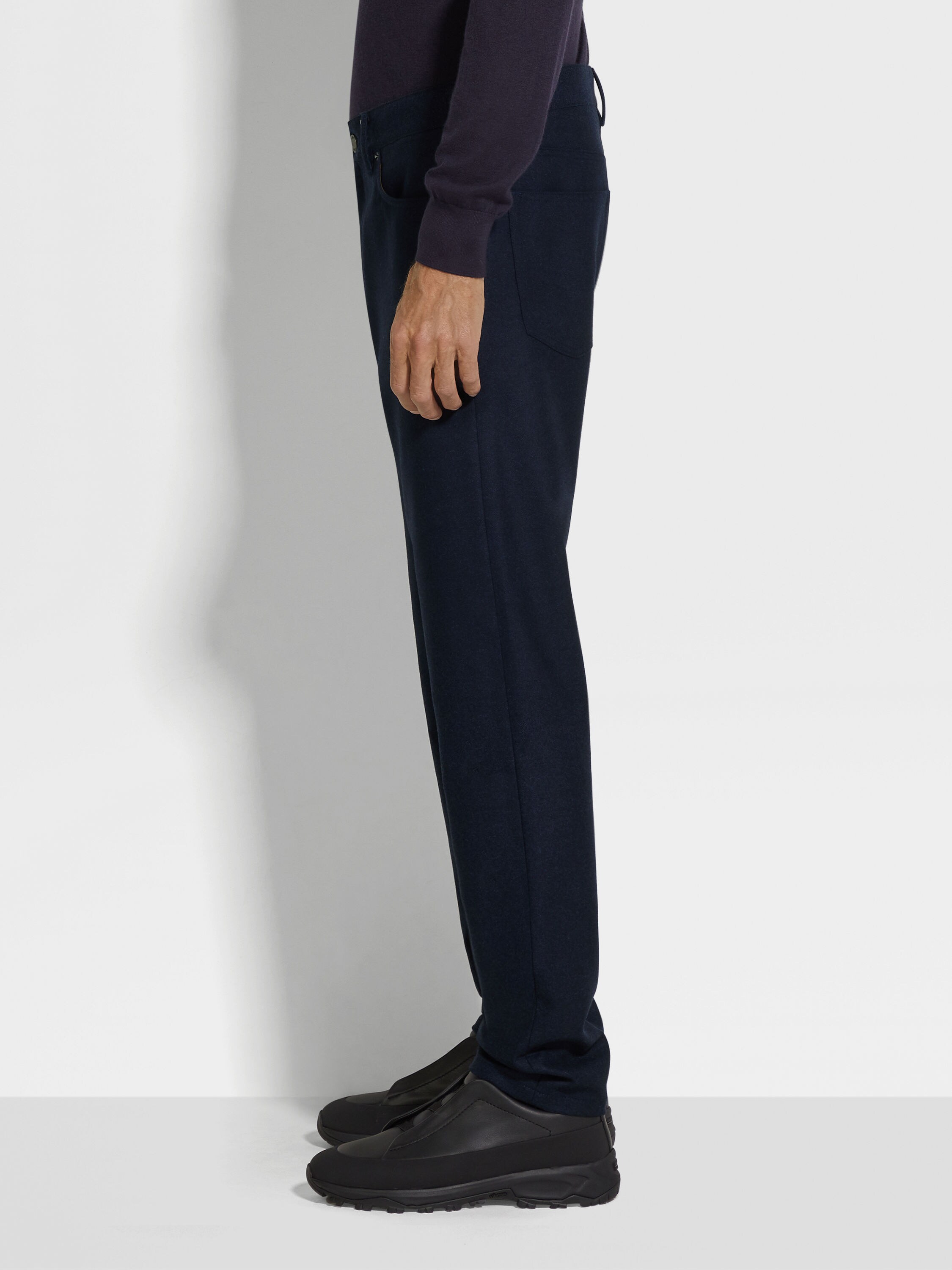 Navy Blue Wool and Cashmere Roccia Pants Product detail photo #2