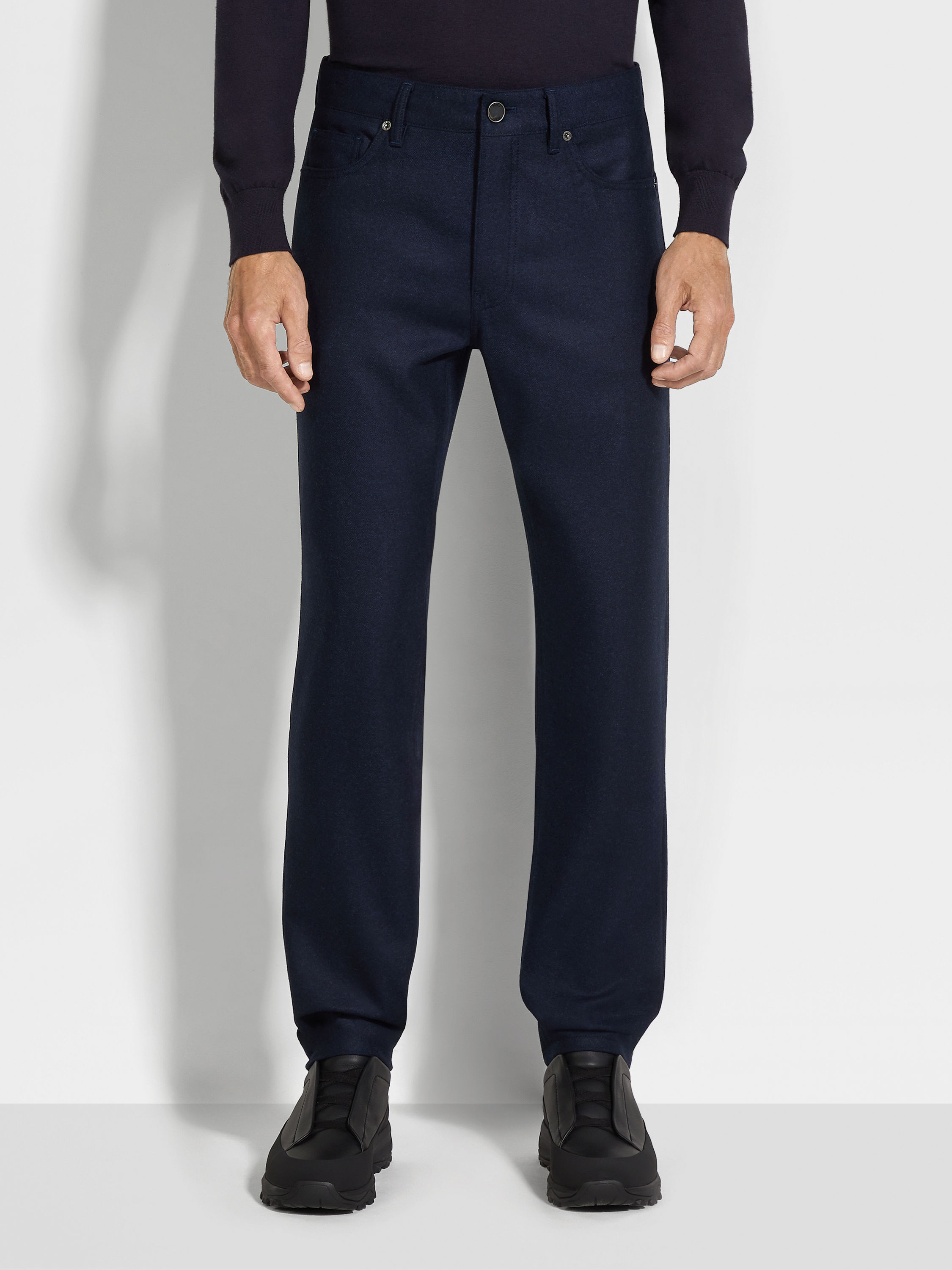 Navy Blue Wool and Cashmere Roccia Pants Product detail photo #3