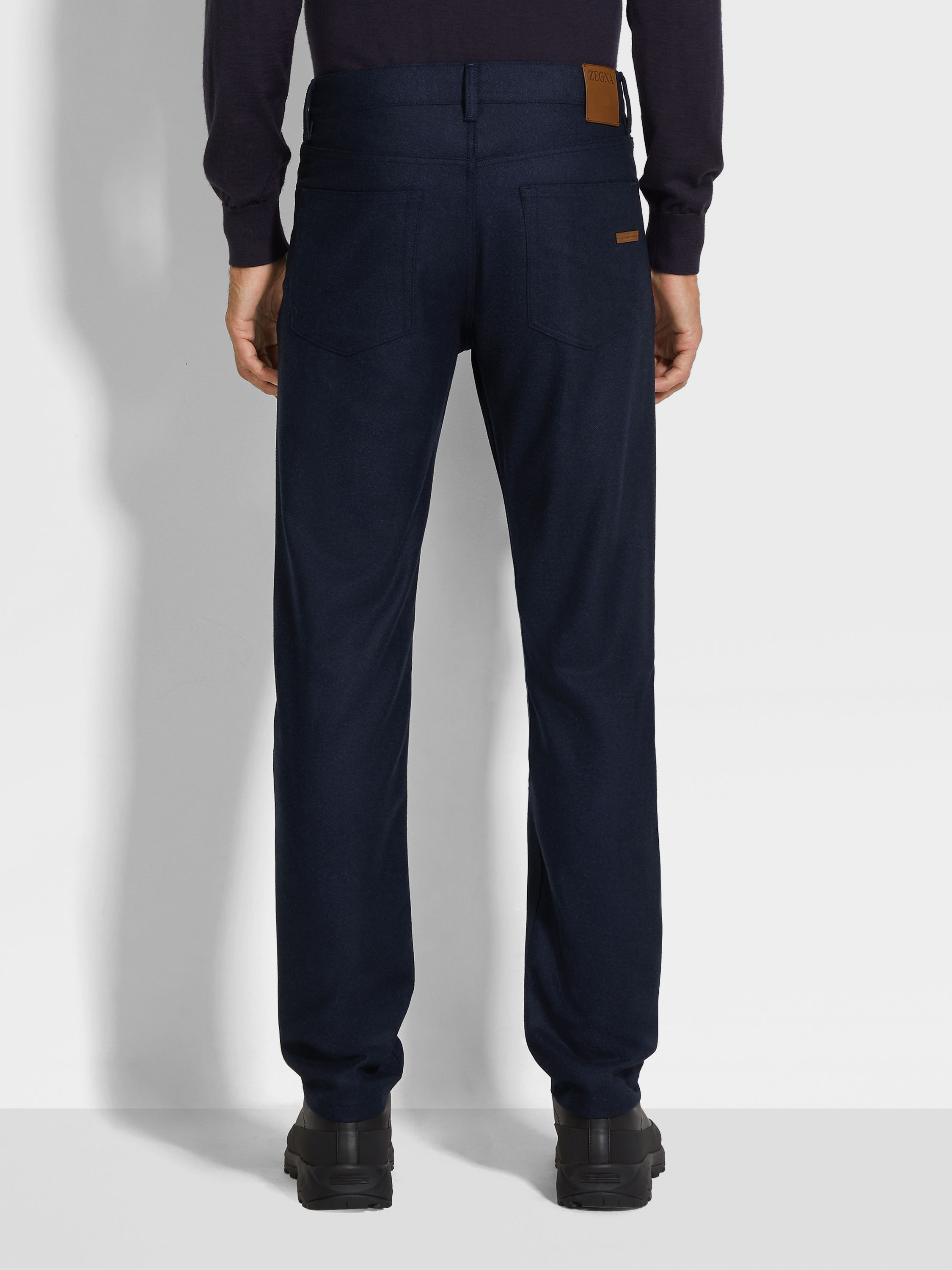 Navy Blue Wool and Cashmere Roccia Pants Product detail photo #4