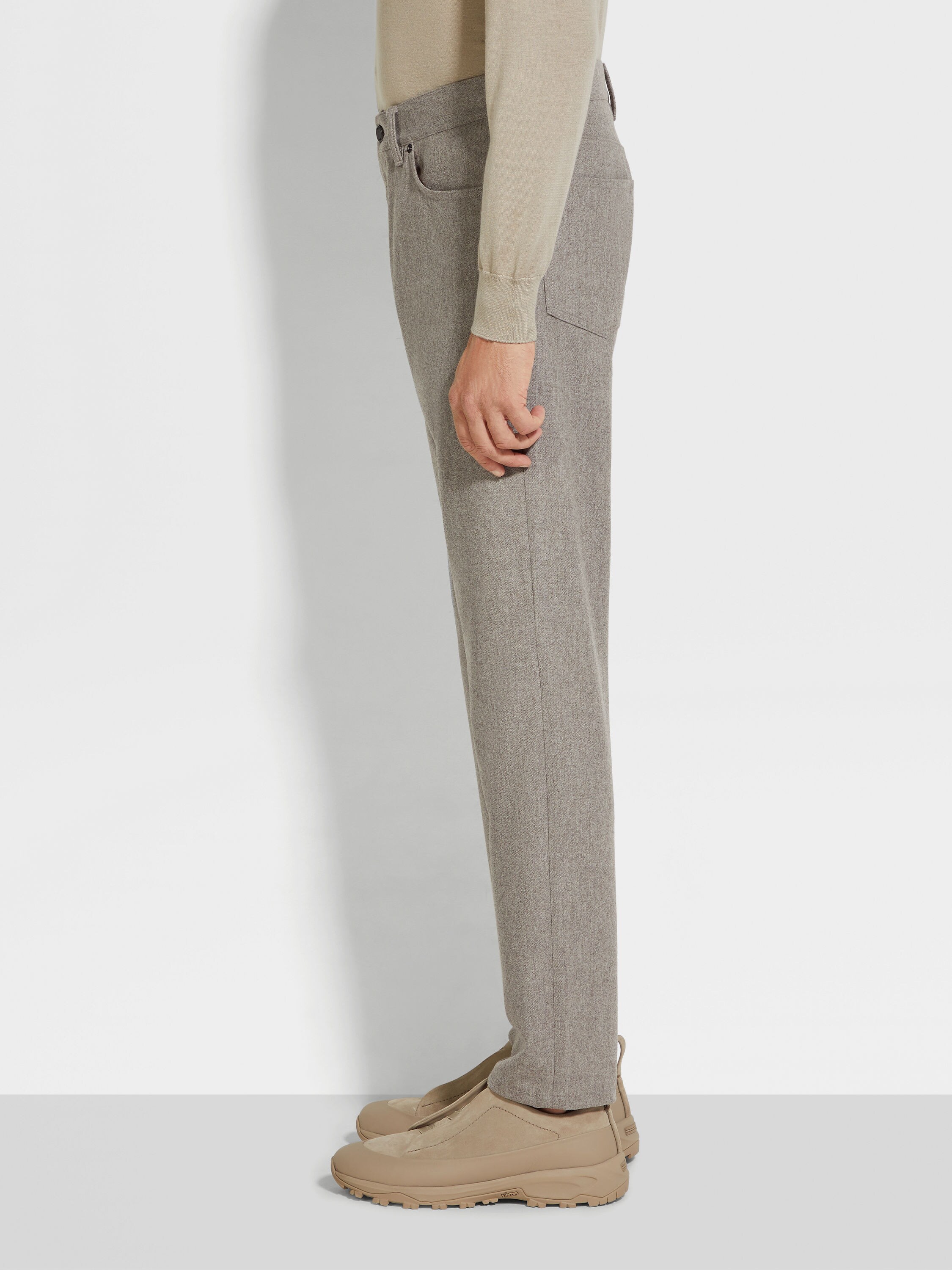 Light Taupe Wool and Cashmere Roccia Pants Product detail photo #3