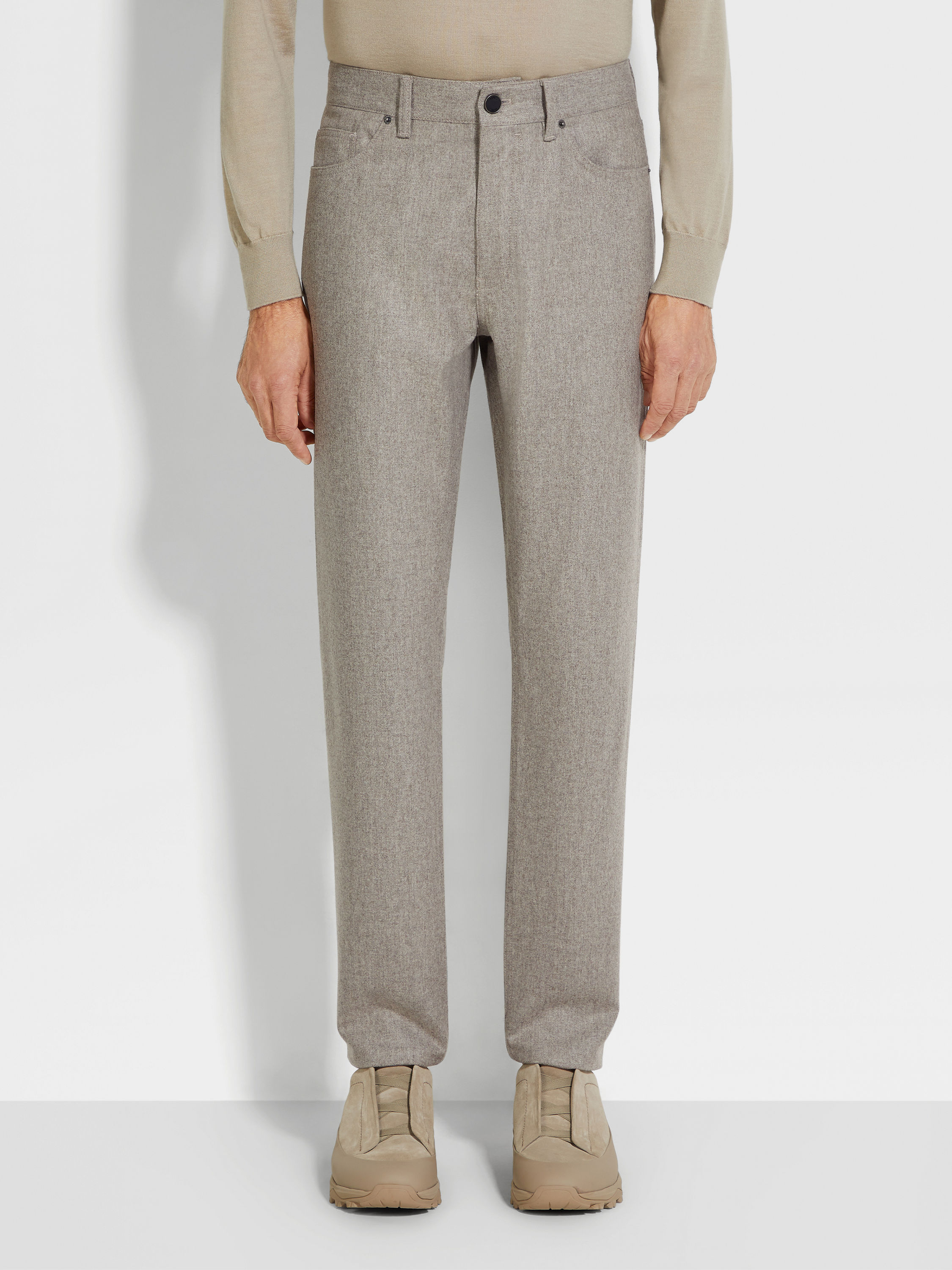 Light Taupe Wool and Cashmere Roccia Pants Product detail photo #4