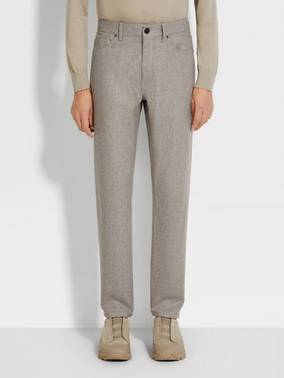 Light Taupe Wool and Cashmere Roccia Pants FW25 32501950 | Zegna US