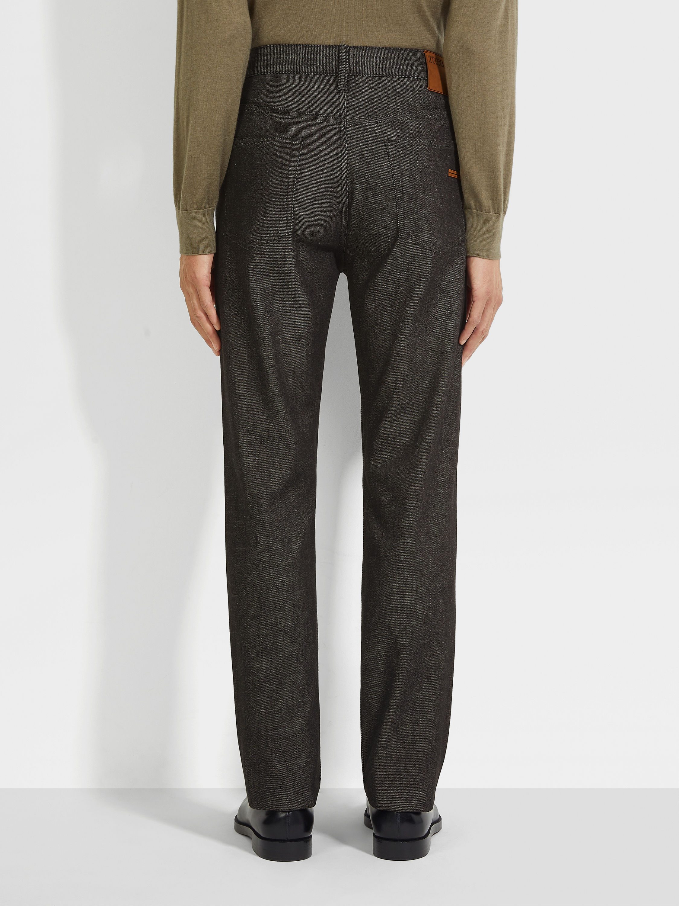 Black Stretch Cotton and Cashmere Roccia Jeans Product detail photo #5