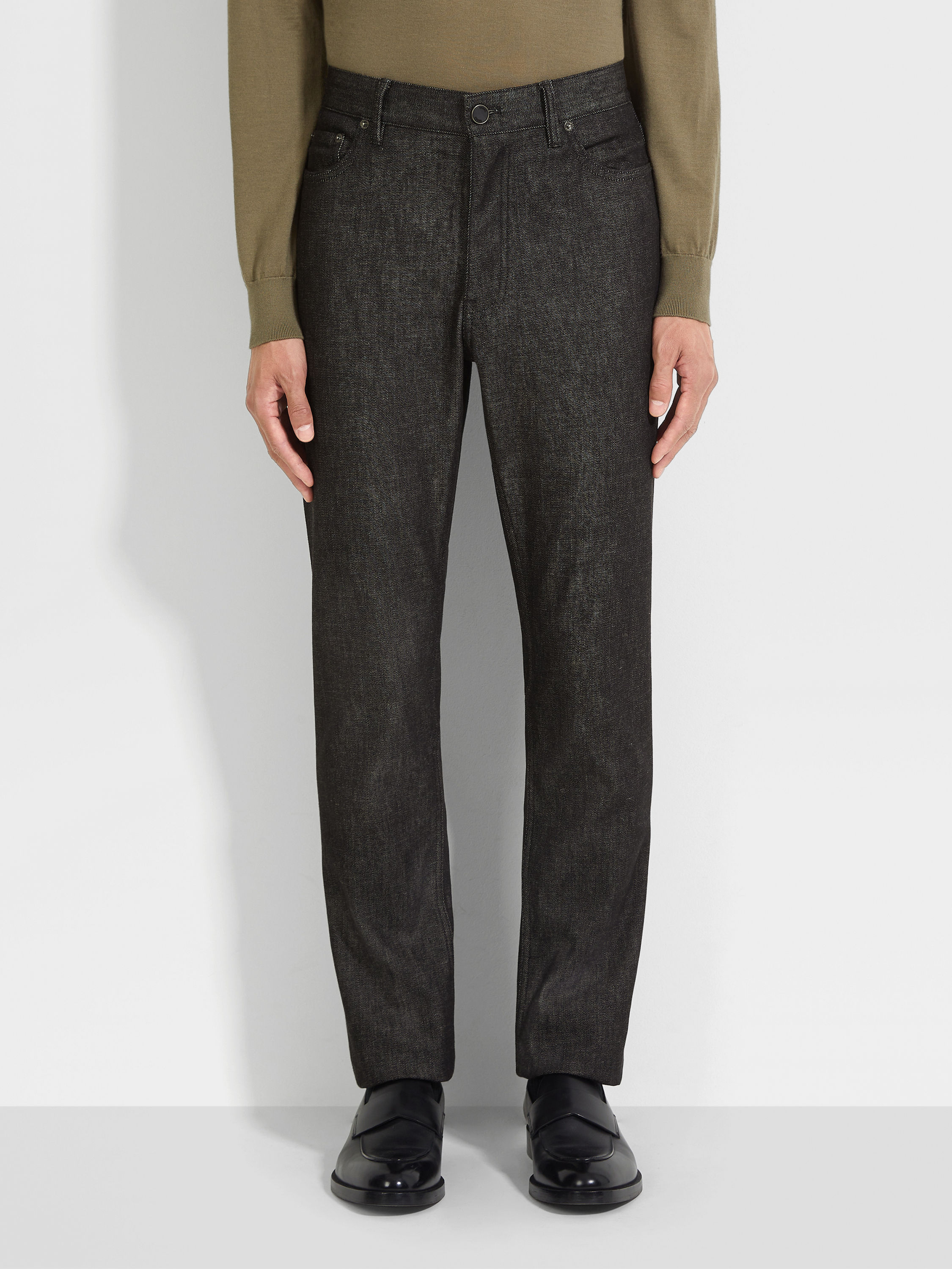 Black Stretch Cotton and Cashmere Roccia Jeans Product detail photo #4