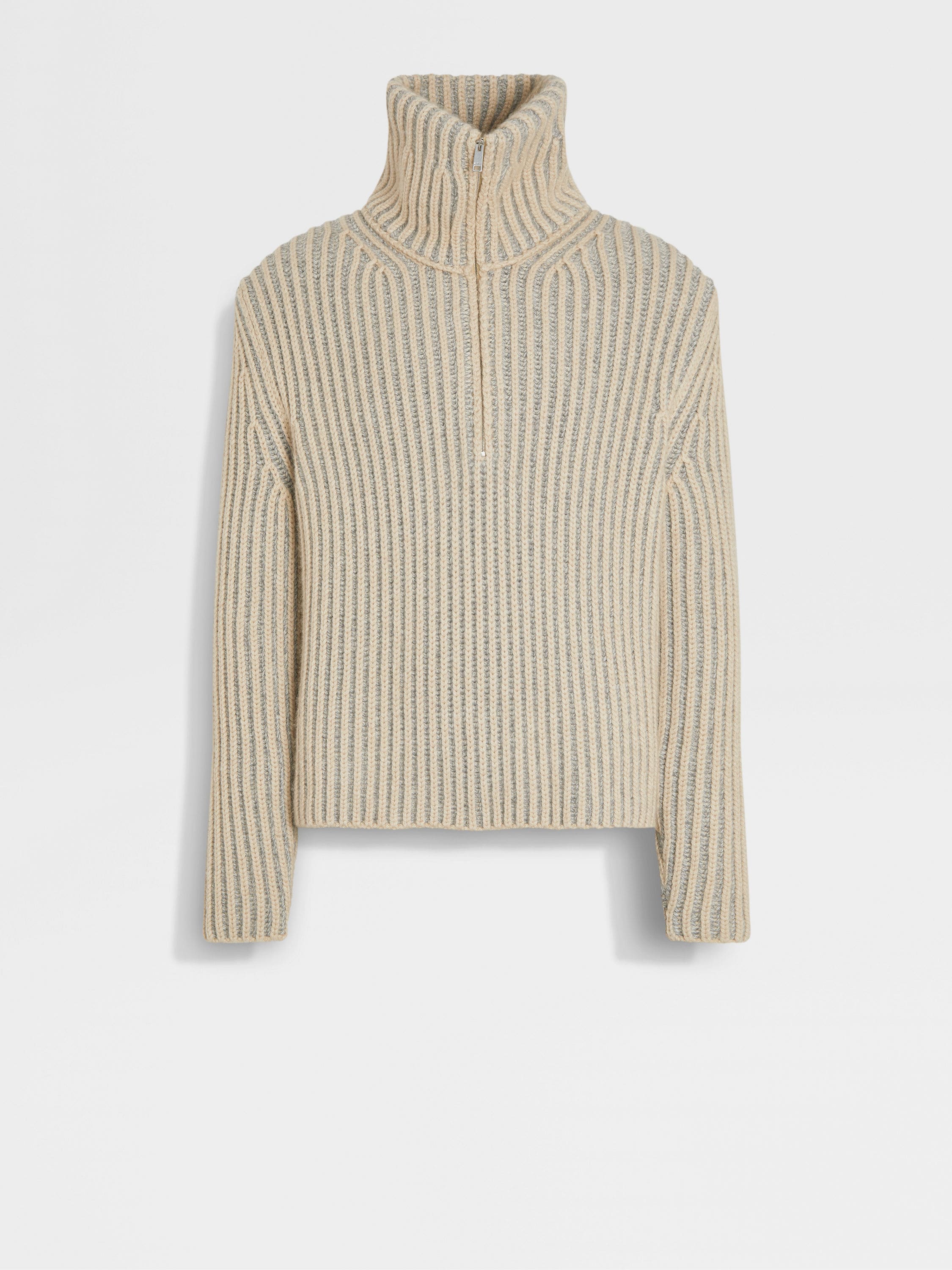 Light Beige and Grey Oasi Cashmere Turtleneck 