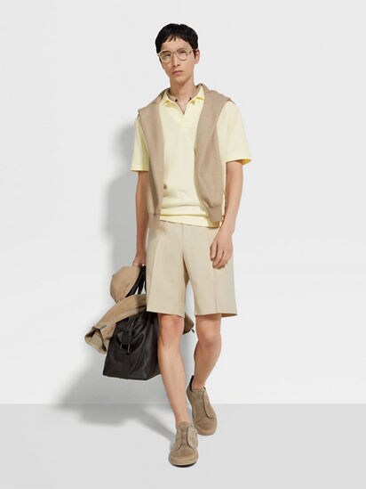 Light Yellow and White Cotton Polo Shirt SS25 34000413