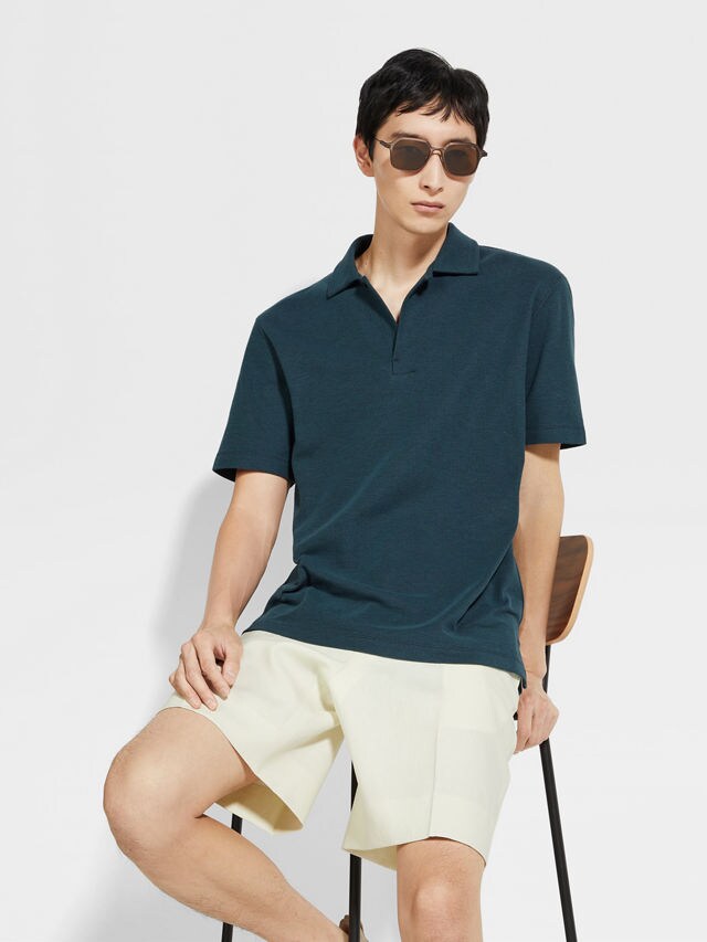 深藍綠色搭藍色棉質 Polo 衫 產品細節圖 #2