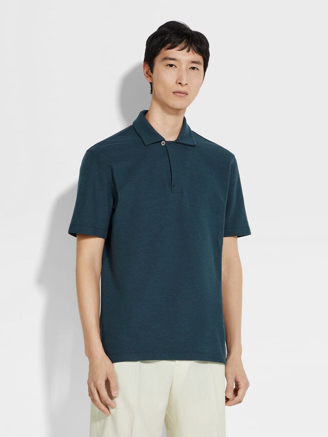 深藍綠色搭藍色棉質 Polo 衫 產品細節圖 #3