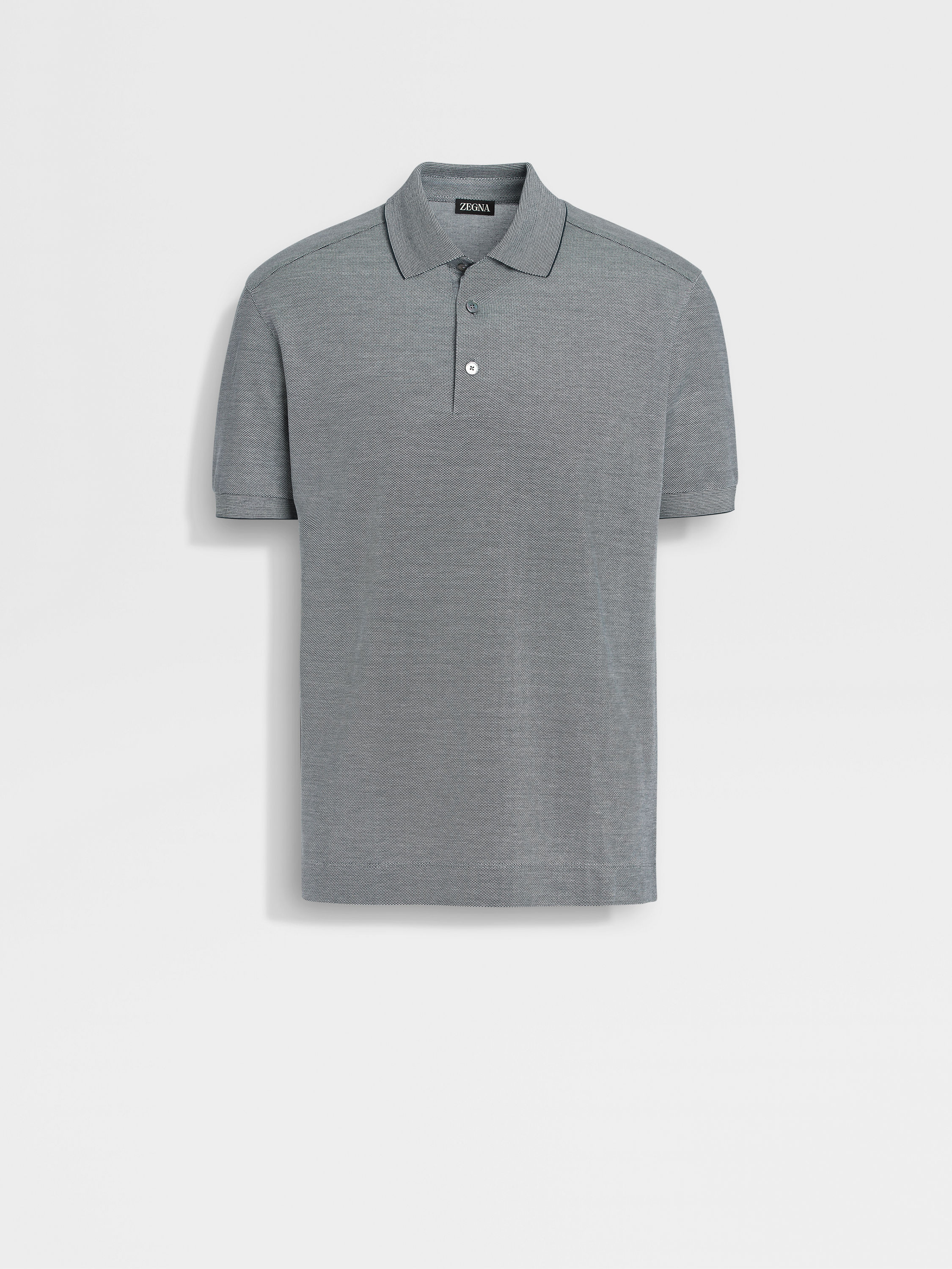 Dark Teal Blue Cotton and Silk Polo Shirt Main product photo
