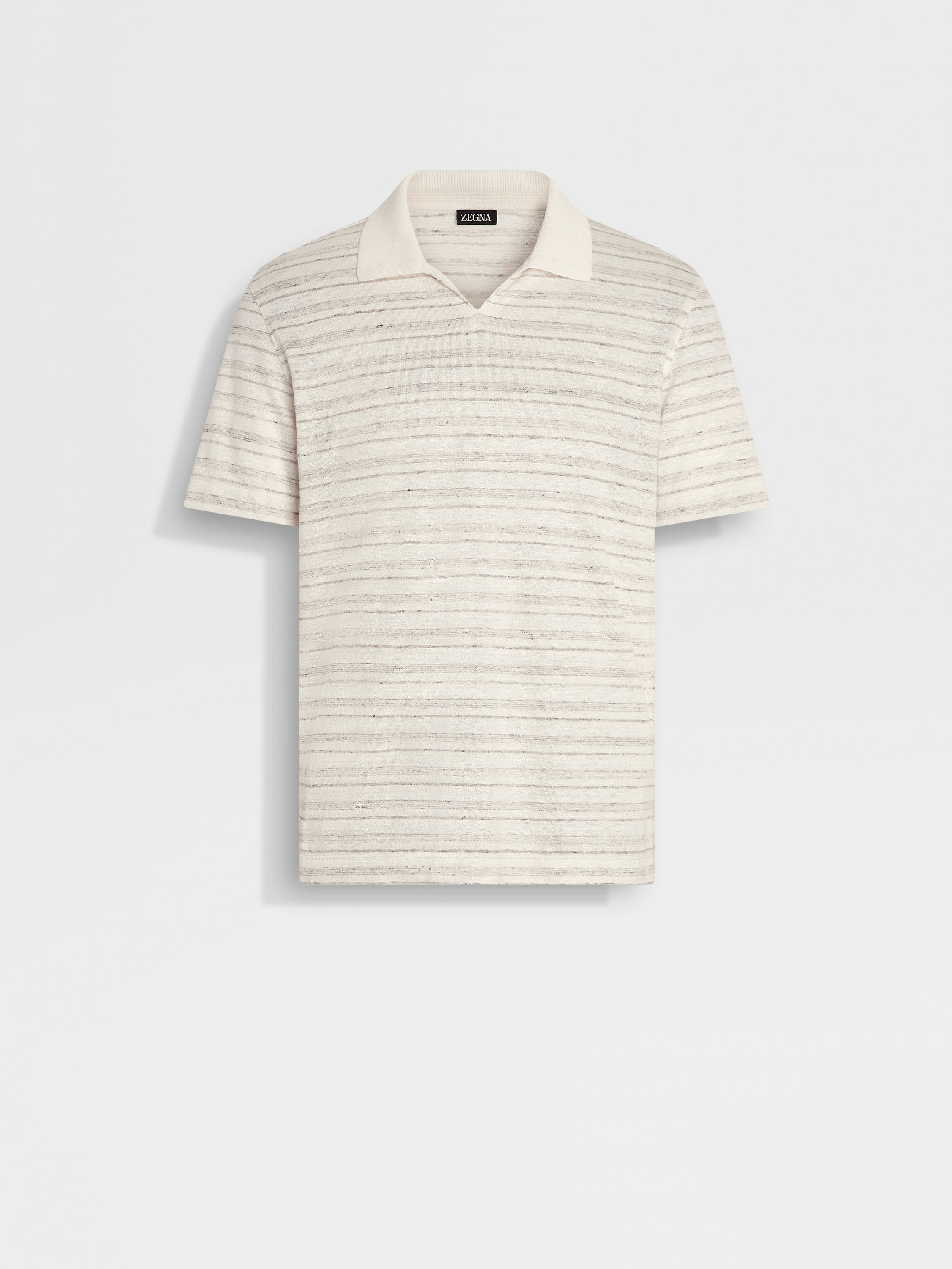 White and Dark Taupe Linen and Silk Blend Polo Shirt Main product photo