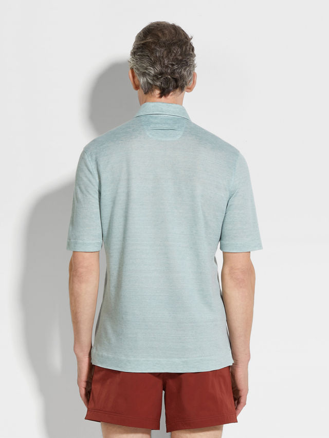 Light Blue Oasi Lino Polo Shirt Product detail photo #4