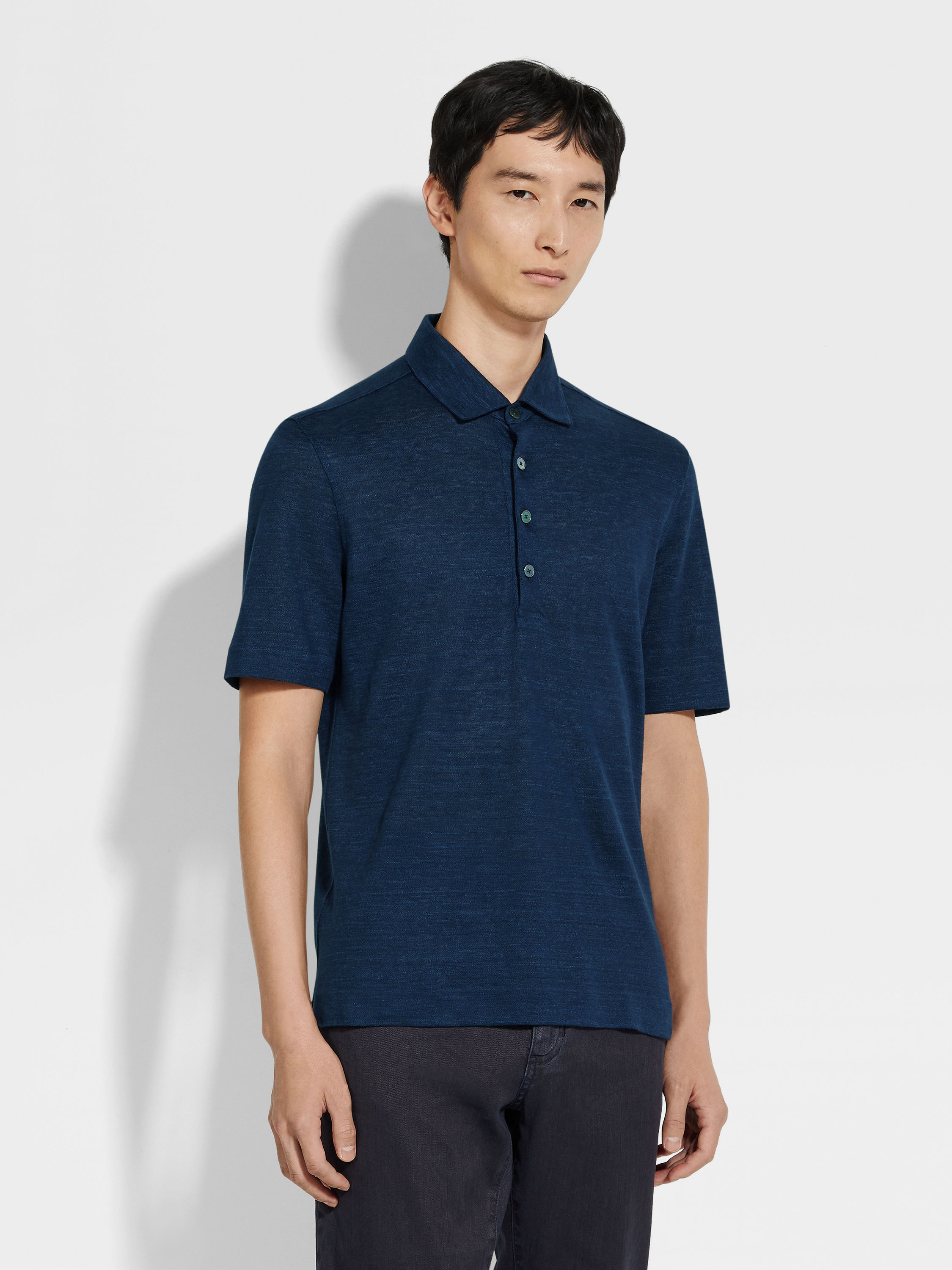 Navy Blue Oasi Lino Polo Shirt Product detail photo #3